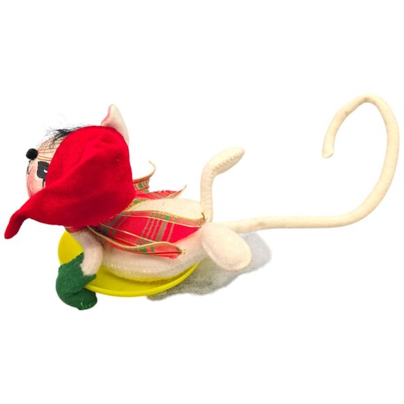 ANNALEE Vintage 1998 Felt Christmas Mouse Saucer Sled Disc Snow Doll Sledding - Picture 5 of 11